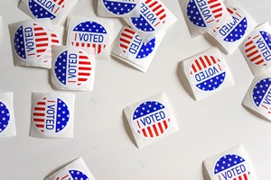 Stickers with I voted inscription and flag of USA picture