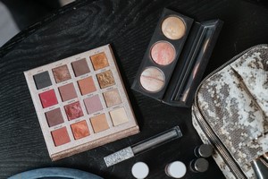 Makeup Palette on Black Wooden Table picture